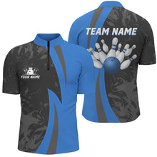 Load image into Gallery viewer, Custom Bowling Shirt Men Women Blue Camo Bowling Team Jersey 1/4 Zip Bowling Shirts Unisex BDT592