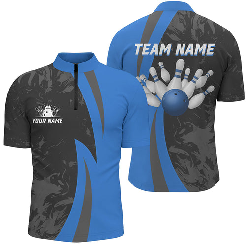 Custom Bowling Shirt Men Women Blue Camo Bowling Team Jersey 1/4 Zip Bowling Shirts Unisex BDT592