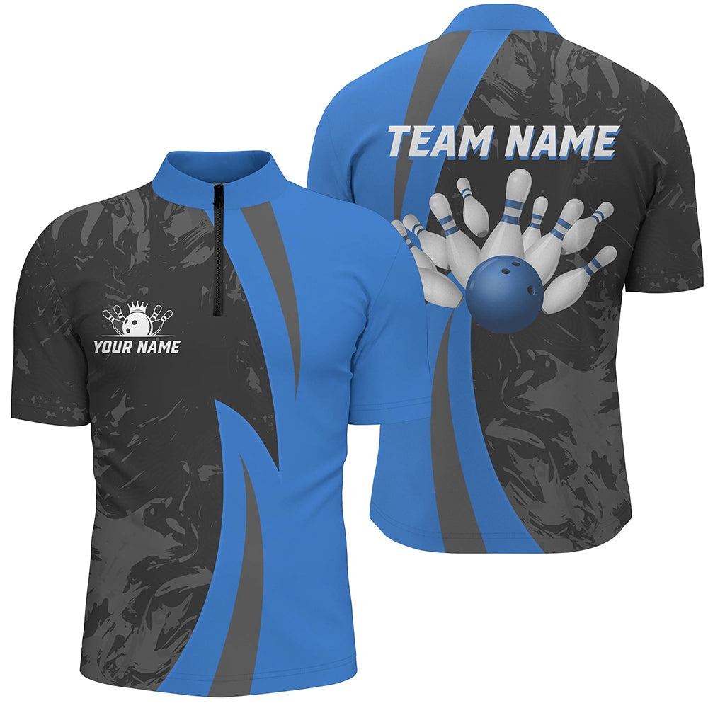 Custom Bowling Shirt Men Women Blue Camo Bowling Team Jersey 1/4 Zip Bowling Shirts Unisex BDT592