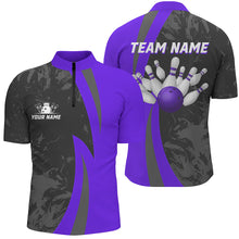 Load image into Gallery viewer, Custom Bowling Shirt Men Women Purple Camo Bowling Team Jersey 1/4 Zip Bowling Shirts Unisex BDT592