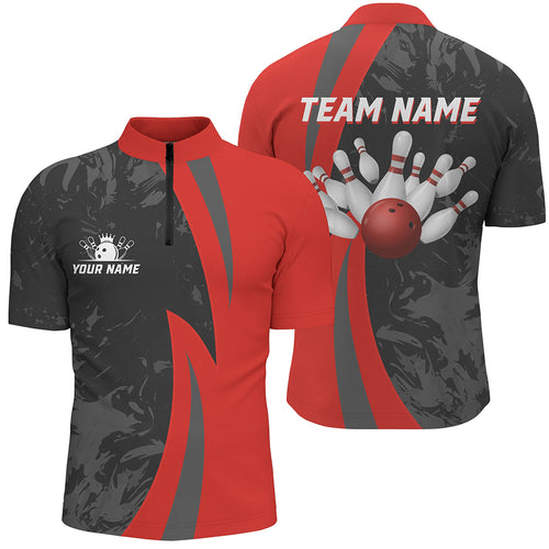 Custom Bowling Shirt Men Women Red Camo Bowling Team Jersey 1/4 Zip Bowling Shirts Unisex BDT592