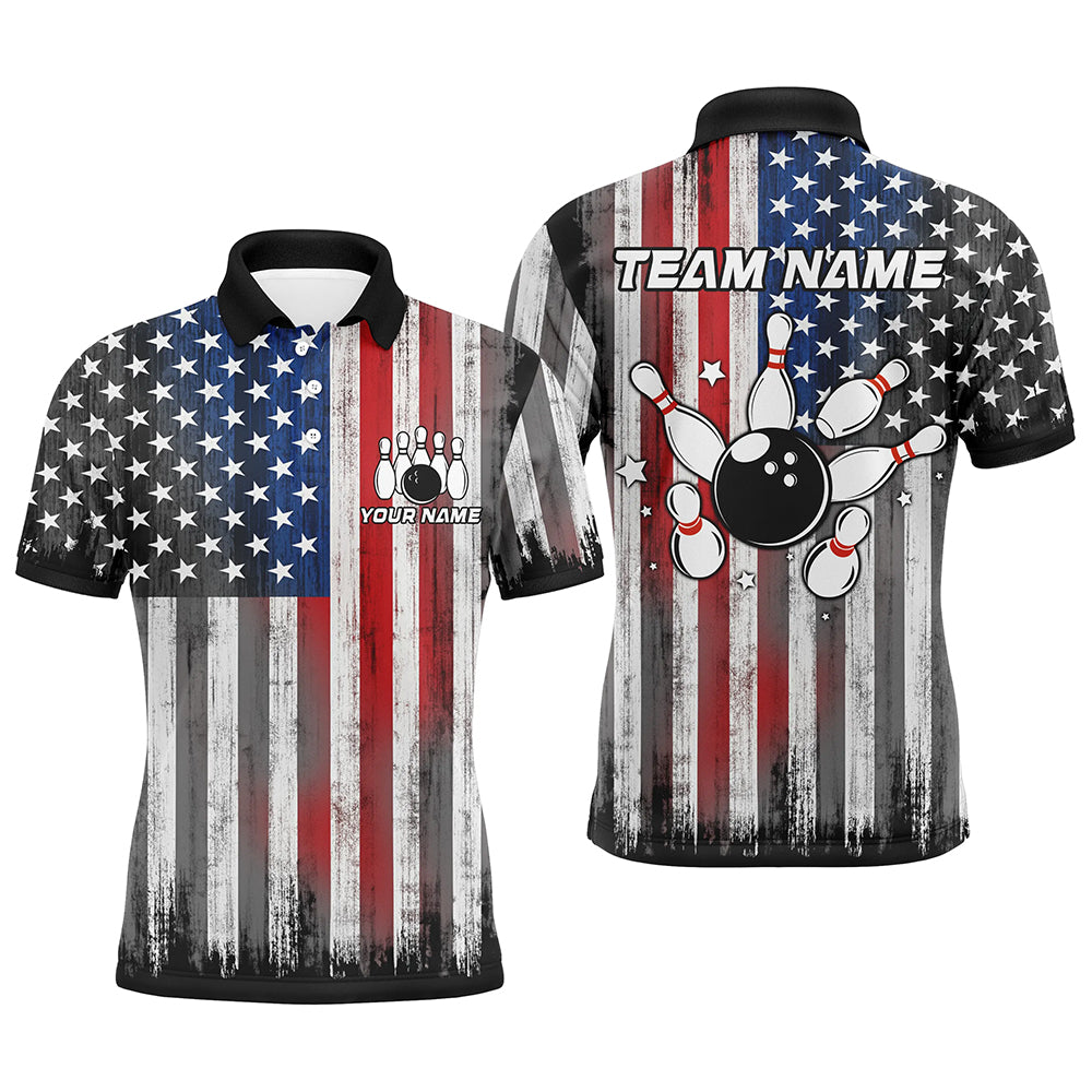 Custom American Flag Bowling Jersey Team Bowling Polo Shirts Men & Women BDT499