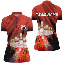 Load image into Gallery viewer, Custom Red Bowling Shirt For Couple 1/4 Zip Bowling Team Jersey Men Women Bowler Gift BDT501
