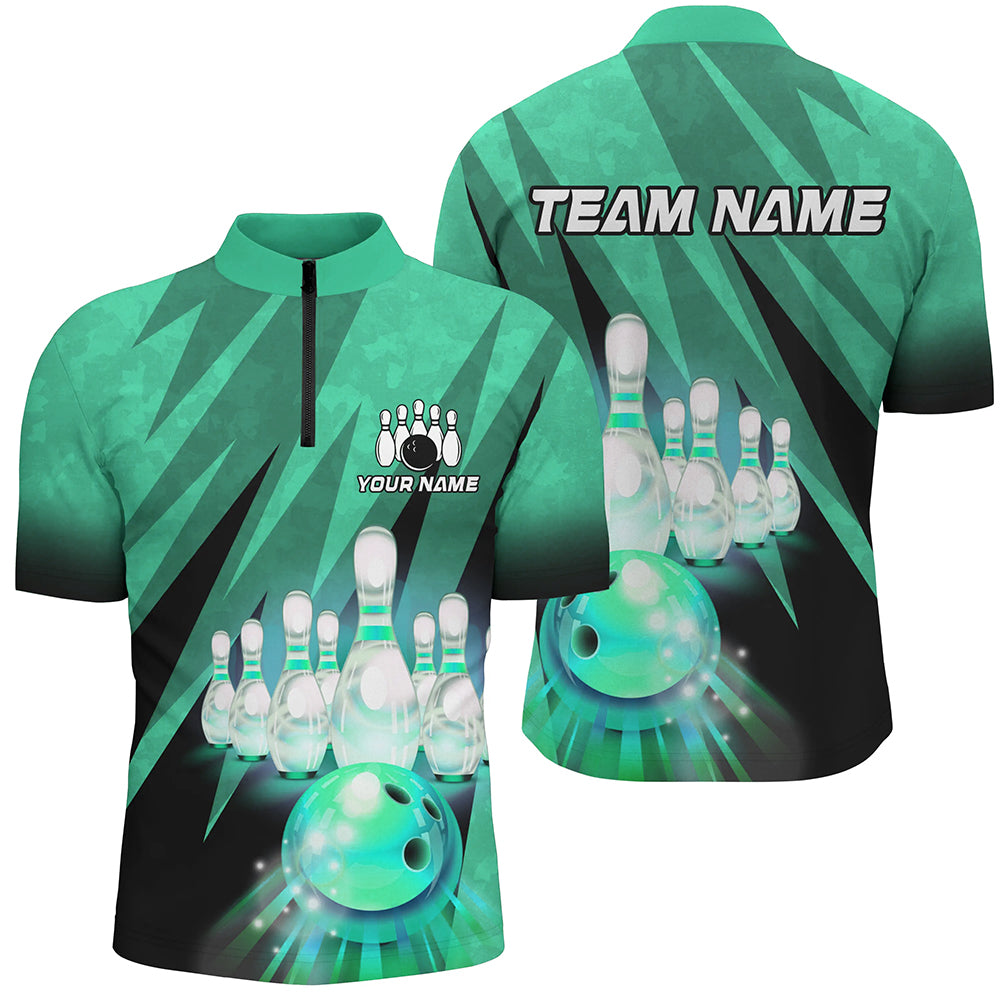 Custom Green Bowling Shirt For Couple Polo Bowling Team Jersey Men Women Bowler Gift BDT501