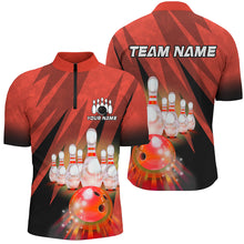 Load image into Gallery viewer, Custom Red Bowling Shirt For Couple 1/4 Zip Bowling Team Jersey Men Women Bowler Gift BDT501
