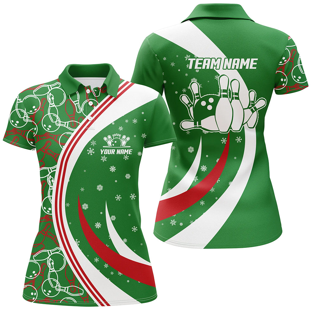 Christmas Bowling Shirt For Women Custom Bowling Jersey Team League Bowling Polo Shirt BDT385