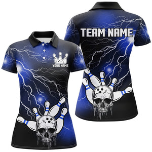 Skull Bowling Polo Shirt For Men & Women Light Thunder Blue Bowling Team Jersey Halloween BDT541