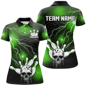 Skull Bowling Polo Shirt For Men & Women Light Thunder Green Bowling Team Jersey Halloween BDT541