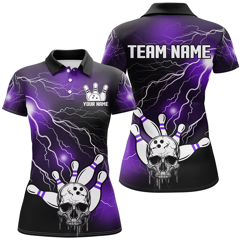 Skull Bowling Polo Shirt For Men & Women Light Thunder Purple Bowling Team Jersey Halloween BDT541