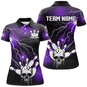 Skull Bowling Polo Shirt For Men & Women Light Thunder Purple Bowling Team Jersey Halloween BDT541