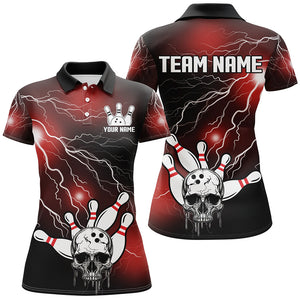 Skull Bowling Polo Shirt For Men & Women Light Thunder Red Bowling Team Jersey Halloween BDT541