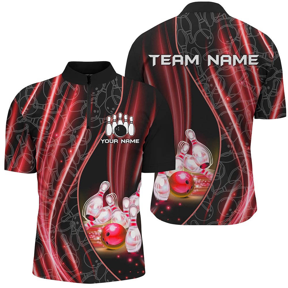 Red Light Bowling 1/4 Zip Shirt For Men Women Custom Team Bowling Jersey For Couples BDT504