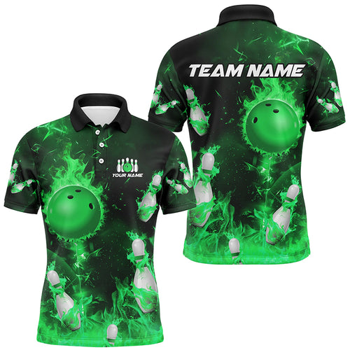 Green Flame Bowling Shirts Men & Women Custom Bowling Team Jersey Polo Bowling Uniform BDT529