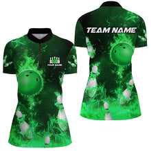 Load image into Gallery viewer, Green Flame Bowling Shirts Men &amp; Women Custom Bowling Team Jersey 1/4 Zip Bowling Uniform BDT529