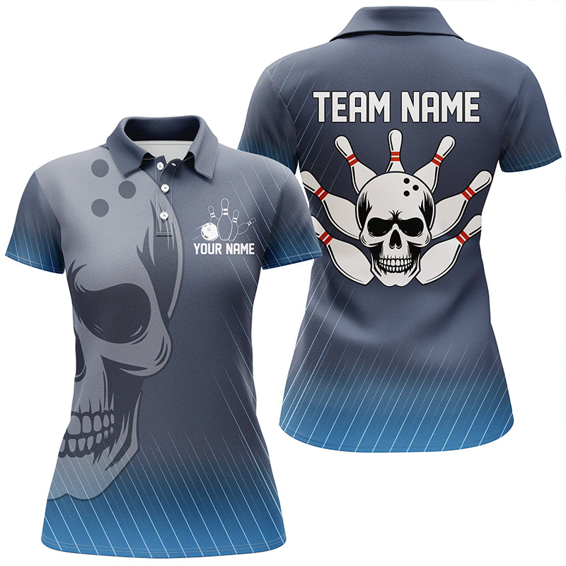 Blue Skull Bowling Shirts Men & Women Custom Polo Bowling Team Jersey Unisex BDT484