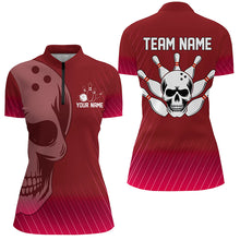 Load image into Gallery viewer, Red Skull Bowling Shirts Men &amp; Women Custom 1/4 Bowling Team Jersey Unisex BDT484