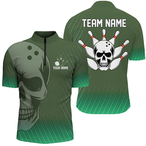 Green Skull Bowling Shirts Men & Women Custom 1/4 Bowling Team Jersey Unisex BDT484