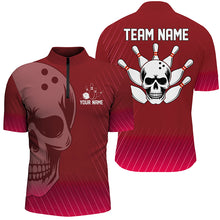 Load image into Gallery viewer, Red Skull Bowling Shirts Men &amp; Women Custom 1/4 Bowling Team Jersey Unisex BDT484