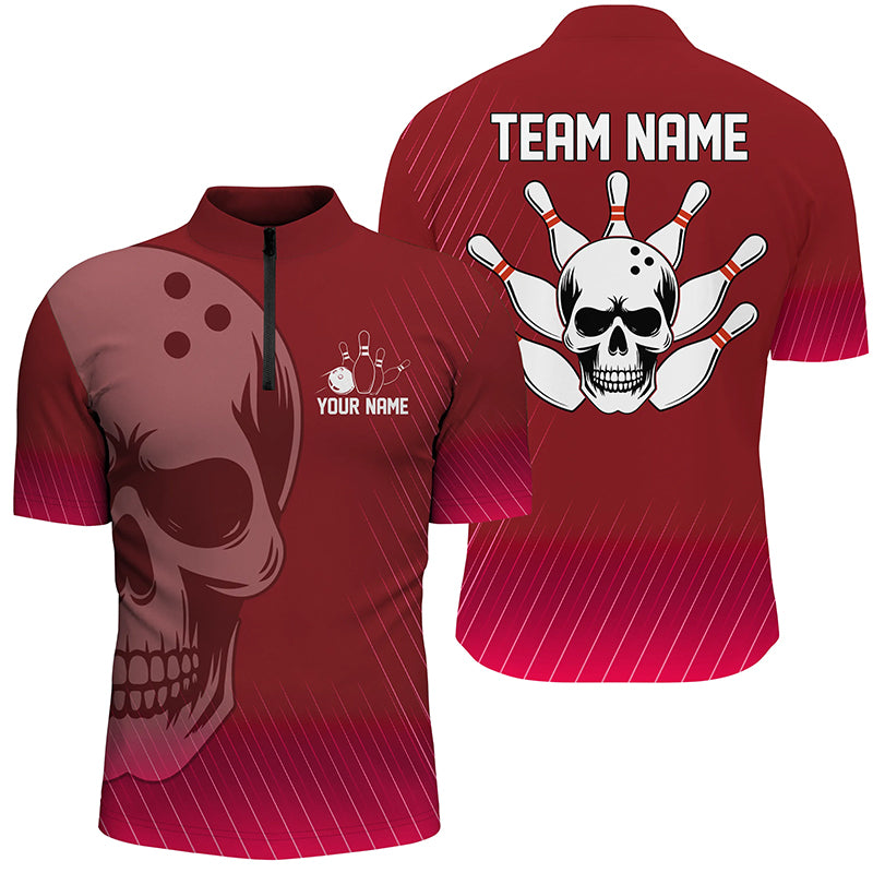 Red Skull Bowling Shirts Men & Women Custom 1/4 Bowling Team Jersey Unisex BDT484