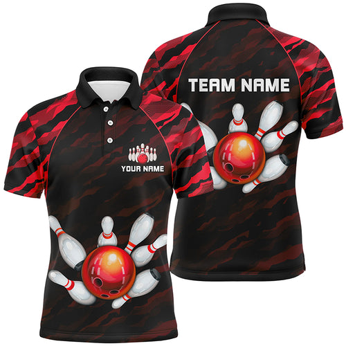 Personalized Red Camo Bowling Polo Shirts Unisex Bowling Team Jersey Men Women BDT485