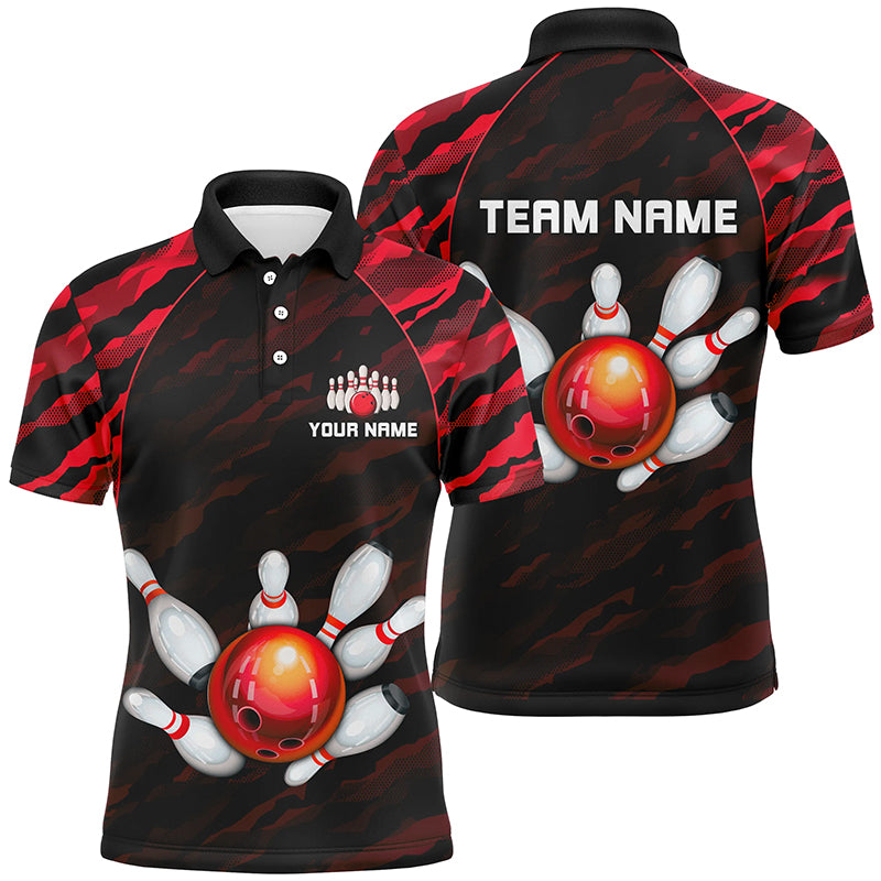 Personalized Red Camo Bowling Polo Shirts Unisex Bowling Team Jersey Men Women BDT485