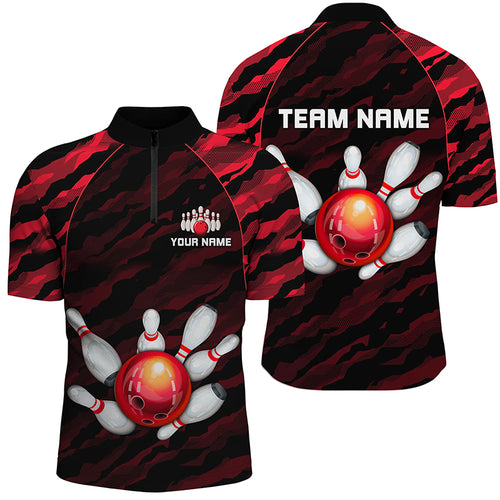 Personalized Red Camo Bowling Shirts Unisex 1/4 Bowling Team Jersey Men Women BDT485