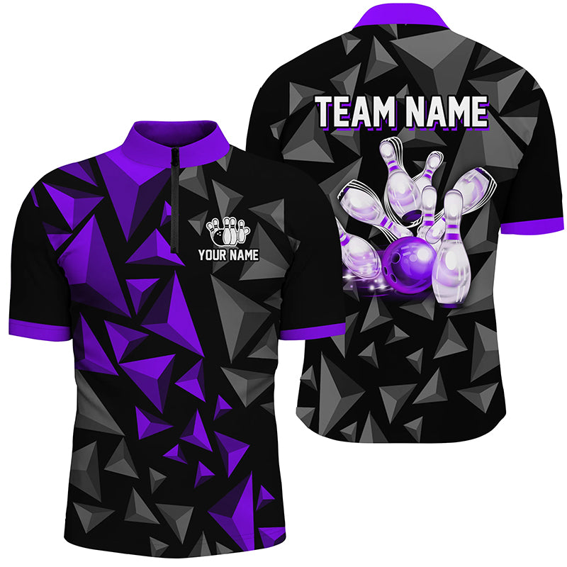 Custom 1/4 Zip Shirts For Men And Women Purple Bowling Team League Jersey Bowler BDT500