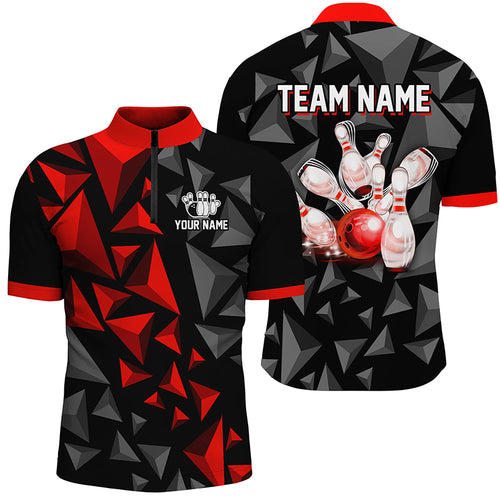 Custom 1/4 Zip Shirts For Men And Women Red Bowling Team League Jersey Bowler BDT500