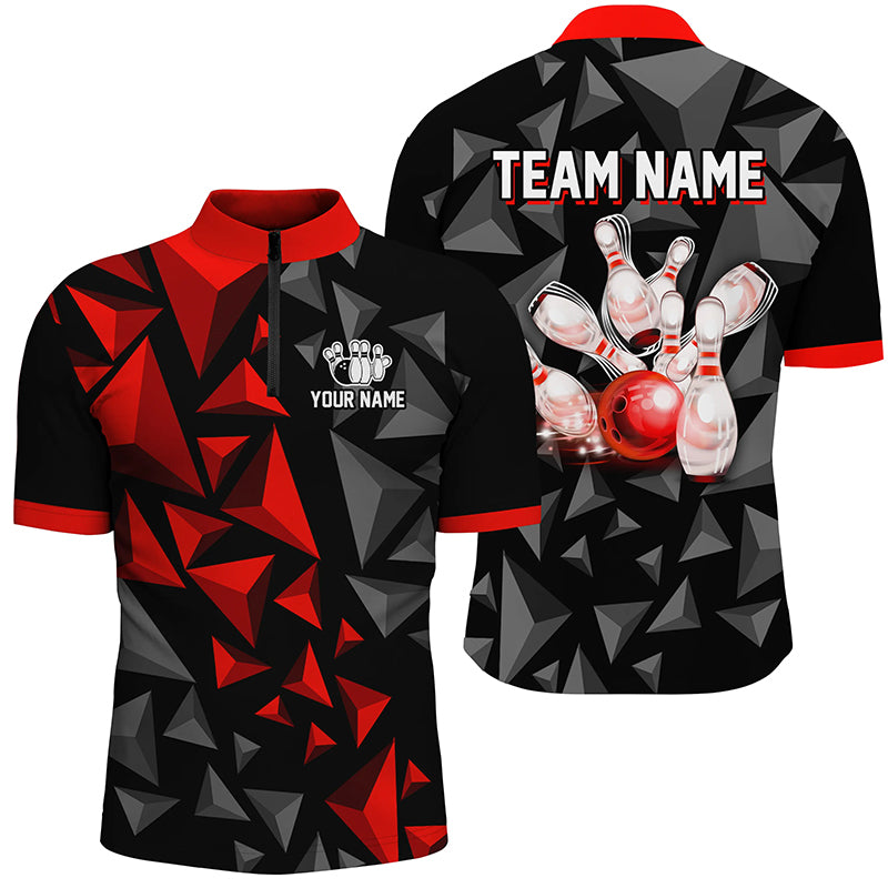 Custom 1/4 Zip Shirts For Men And Women Red Bowling Team League Jersey Bowler BDT500