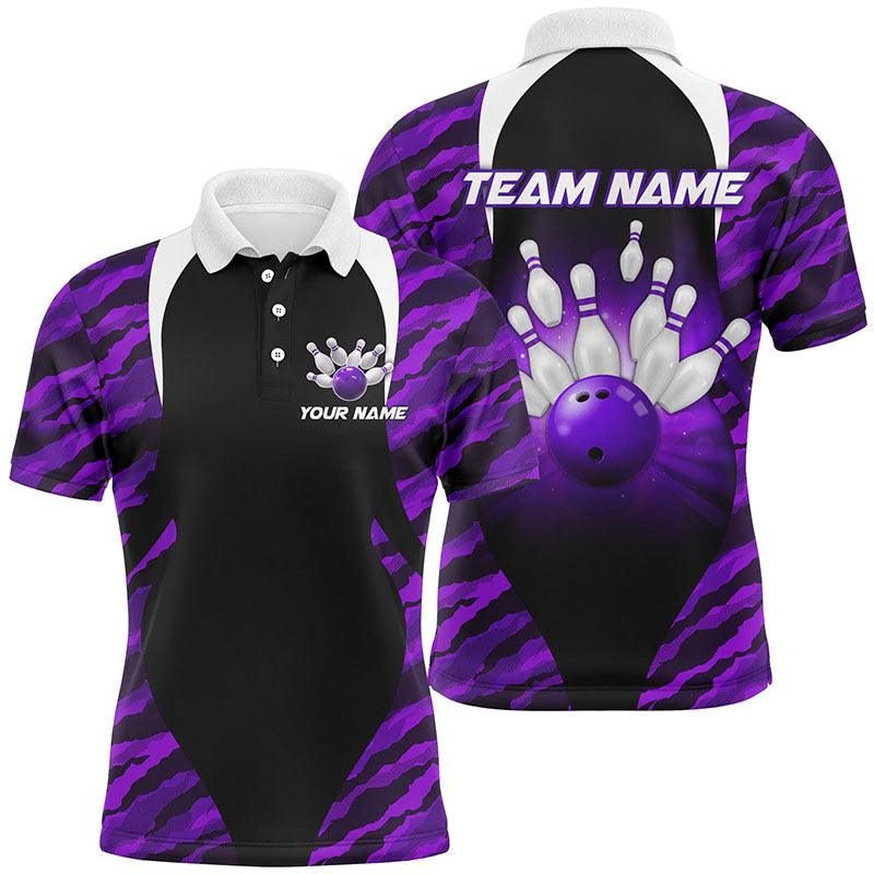 Purple Camo Bowling Shirts Men Women Bowling Jersey Unisex Custom Polo Bowling Team Shirt BDT597