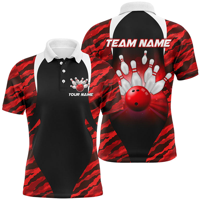 Red Camo Bowling Shirts Men Women Bowling Jersey Unisex Custom Polo Bowling Team Shirt BDT597
