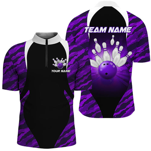 Purple Camo Bowling Shirts Men Women Bowling Jersey Unisex Custom 1/4 Zip Bowling Team Shirt BDT597