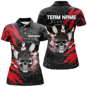 Skull Bowling Polo Shirt For Men & Women Custom Halloween Bowling Team Jersey Red BDT538