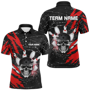 Skull Bowling Polo Shirt For Men & Women Custom Halloween Bowling Team Jersey Red BDT538