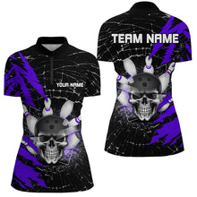 Load image into Gallery viewer, Skull Bowling 1/4 Zip Shirt For Men &amp; Women Custom Halloween Bowling Team Jersey Purple BDT538