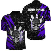 Load image into Gallery viewer, Skull Bowling 1/4 Zip Shirt For Men &amp; Women Custom Halloween Bowling Team Jersey Purple BDT538