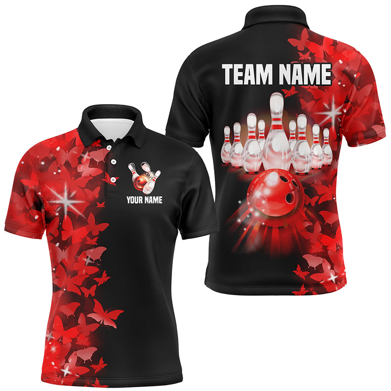 Red Butterfly Bowling Polo Shirts For Men Women Custom Bowling Jersey Team BDT505