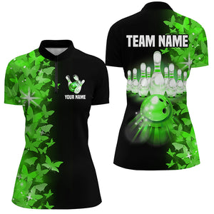 Green Butterfly Bowling Quarter-Zip Shirts For Men Women Custom Bowling Jersey Team BDT505