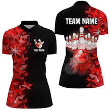 Load image into Gallery viewer, Red Butterfly Bowling Shirts For Men Women Custom 1/4 Zip Bowling Jersey Team BDT505