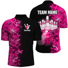Load image into Gallery viewer, Pink Butterfly Bowling Shirts For Men Women Custom 1/4 Zip Bowling Jersey Team BDT505
