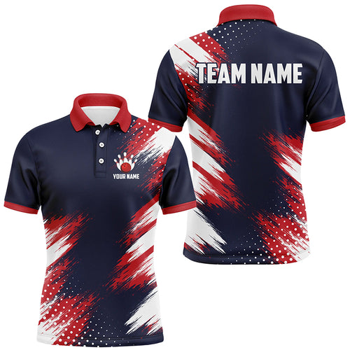 Red Blue White Bowling Shirt For Men & Women Custom Patriotic Bowling Team Jersey Polo BDT544