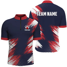 Load image into Gallery viewer, Red Blue White Bowling Shirt For Men &amp; Women Custom Patriotic Bowling Team Jersey 1/4 Zip BDT544