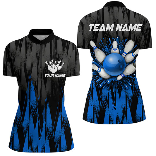 Unisex Bowling Team Jerseys Custom Blue Bowling Quarter Zip Shirt For Men & Women BDT458