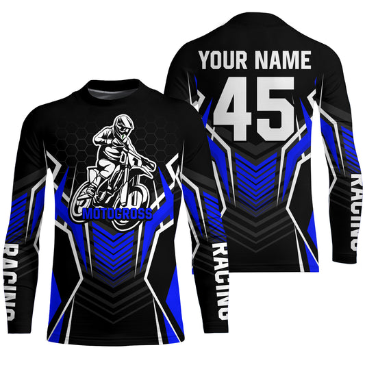 Blue Motocross Jersey Men Women Kid Upf30+ Custom Dirt Bike Shirt Off-Road Jersey Boys Girls PDT668