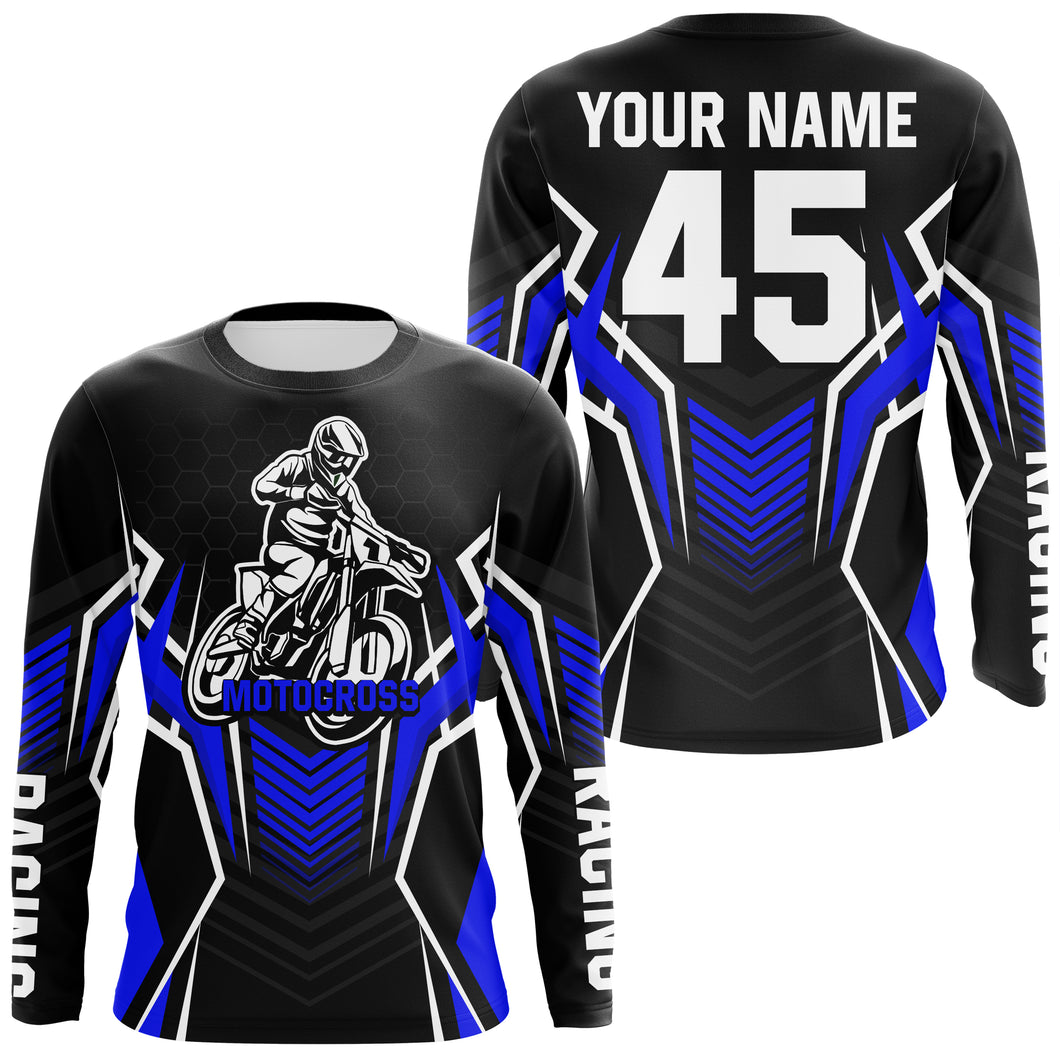 Blue Motocross Jersey Men Women Kid Upf30+ Custom Dirt Bike Shirt Off-Road Jersey Boys Girls PDT668