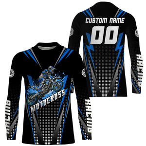 Personalized Blue Motocross Jersey Kid&Adult Upf30+ Dirt Bike Shirt Off-Road Motorcycle Racing PDT671