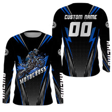 Load image into Gallery viewer, Personalized Blue Motocross Jersey Kid&amp;Adult Upf30+ Dirt Bike Shirt Off-Road Motorcycle Racing PDT671