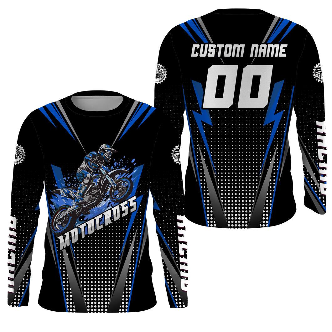 Personalized Blue Motocross Jersey Kid&Adult Upf30+ Dirt Bike Shirt Off-Road Motorcycle Racing PDT671