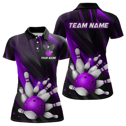Eagle Bowling Polo Shirts For Men & Women Custom Team Bowling Jersey Uniform Bowler Gift | Purple BDT524
