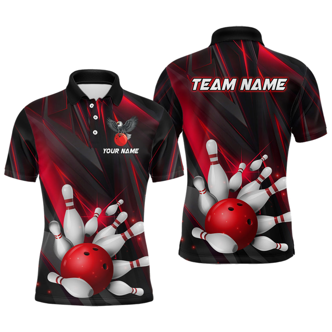 Eagle Bowling Polo Shirts For Men & Women Custom Team Bowling Jersey Uniform Bowler Gift | Red BDT524